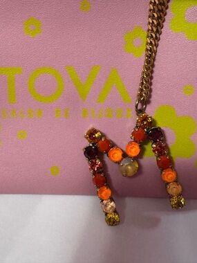 TOVA Gold Multicolor “M” Initial Necklace